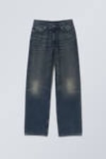 Deep Ocean Blue - Mörkblå - Rail Mid Waist Loose Wide Leg Jeans - 2