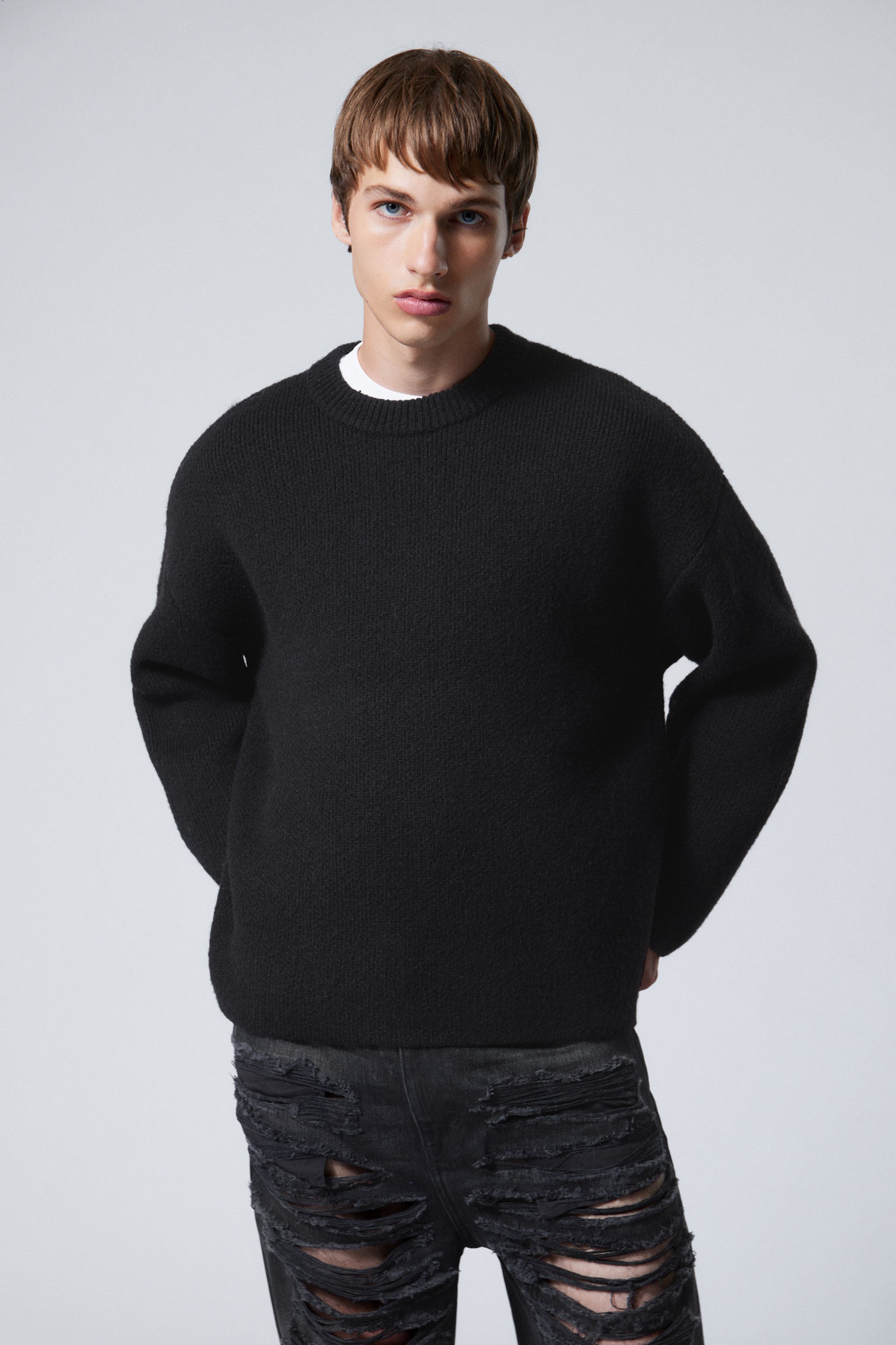 Black - Teo Oversized Wool Blend Knit Sweater - 0