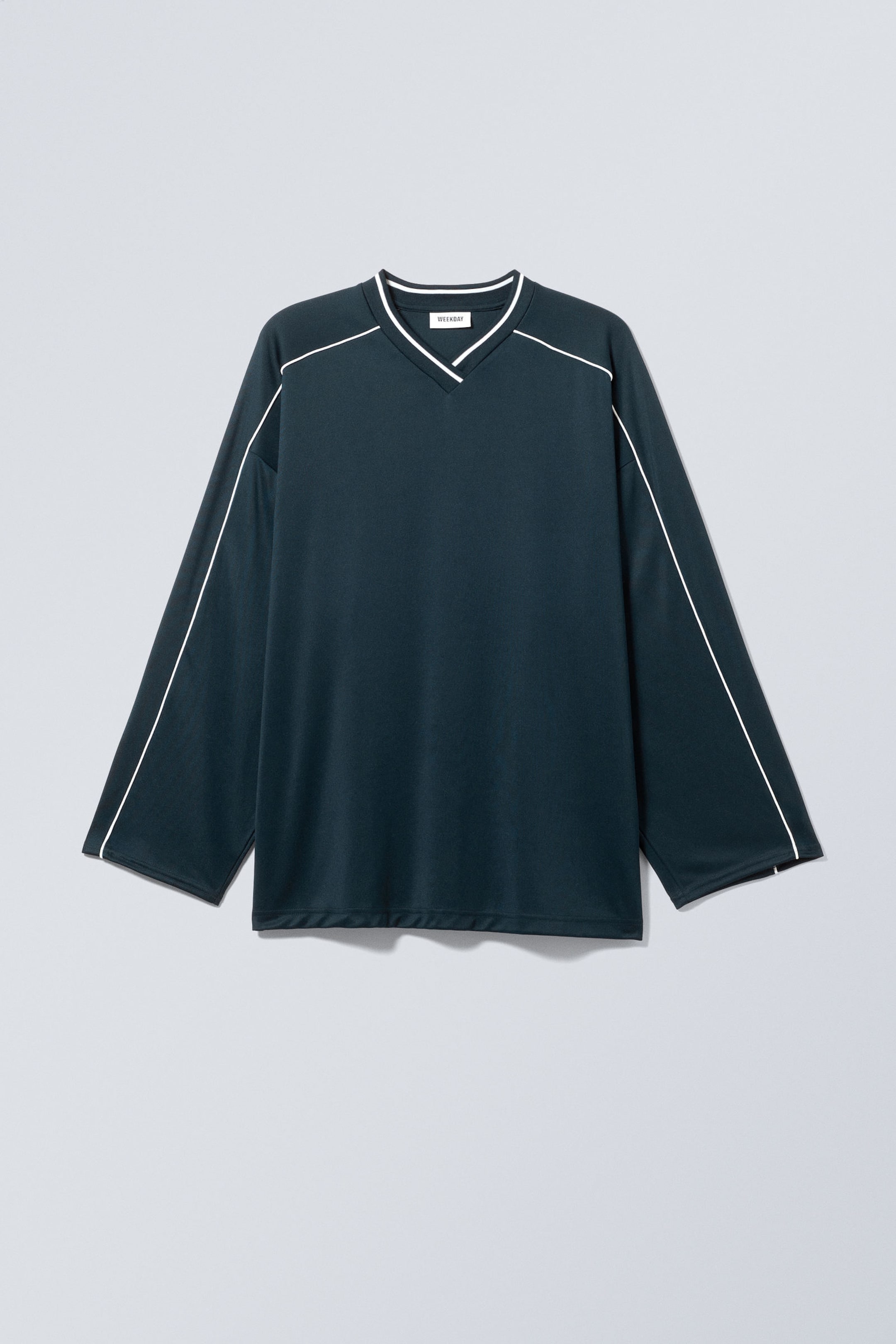 Dark Blue - Oversized Sporty V-neck Sweater - 0