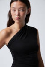 Black - Sleeveless Gathered One-shoulder Top - 1