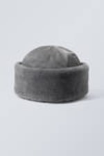 Grey - Faux Fur Nylon Hat - 1