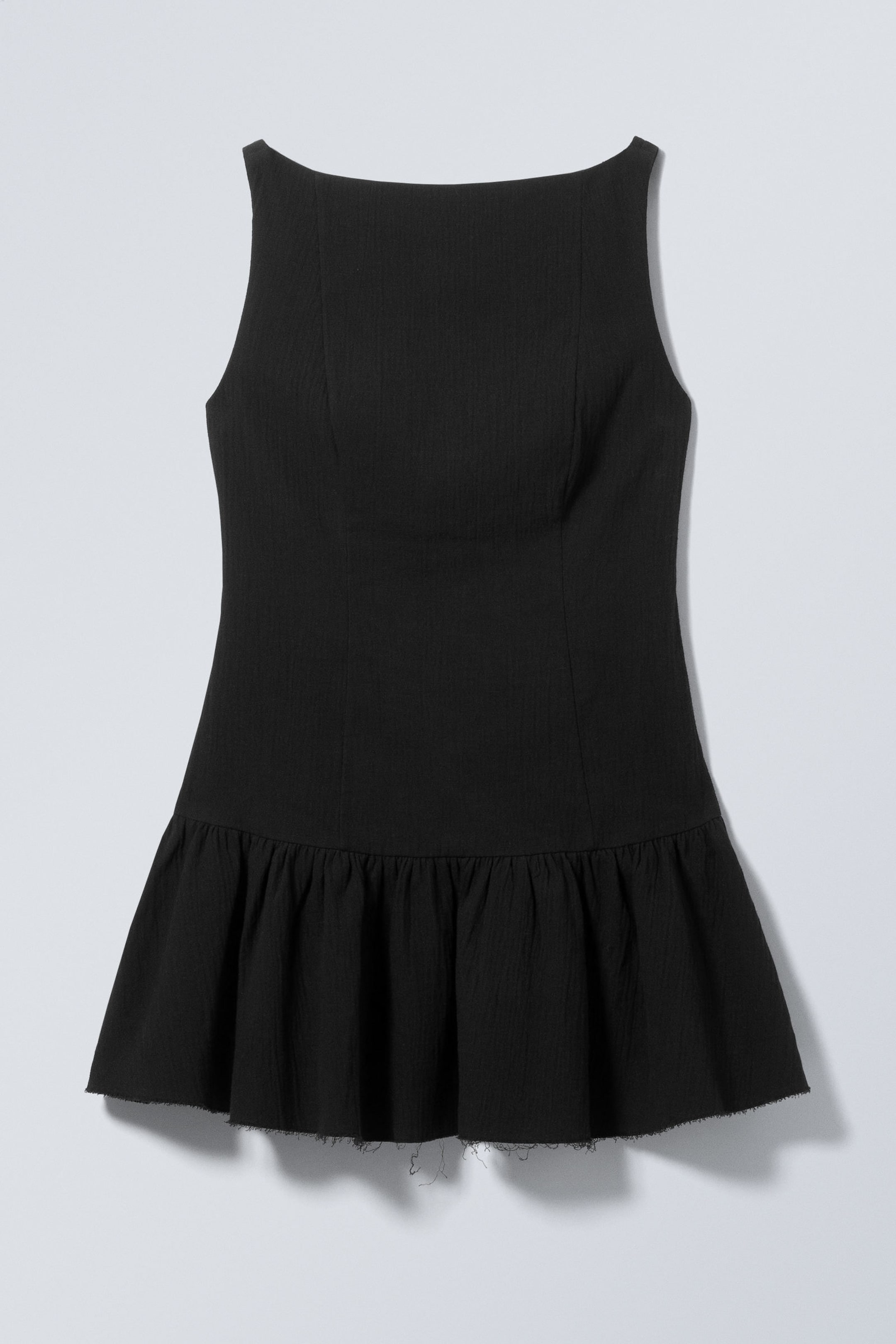 Black - Sleeveless Twill Mini Dress - 1