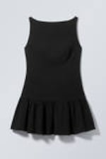 Black - Sleeveless Twill Mini Dress - 1