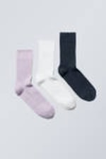 Black White Lilac - 3-pack Selma Socks - 0