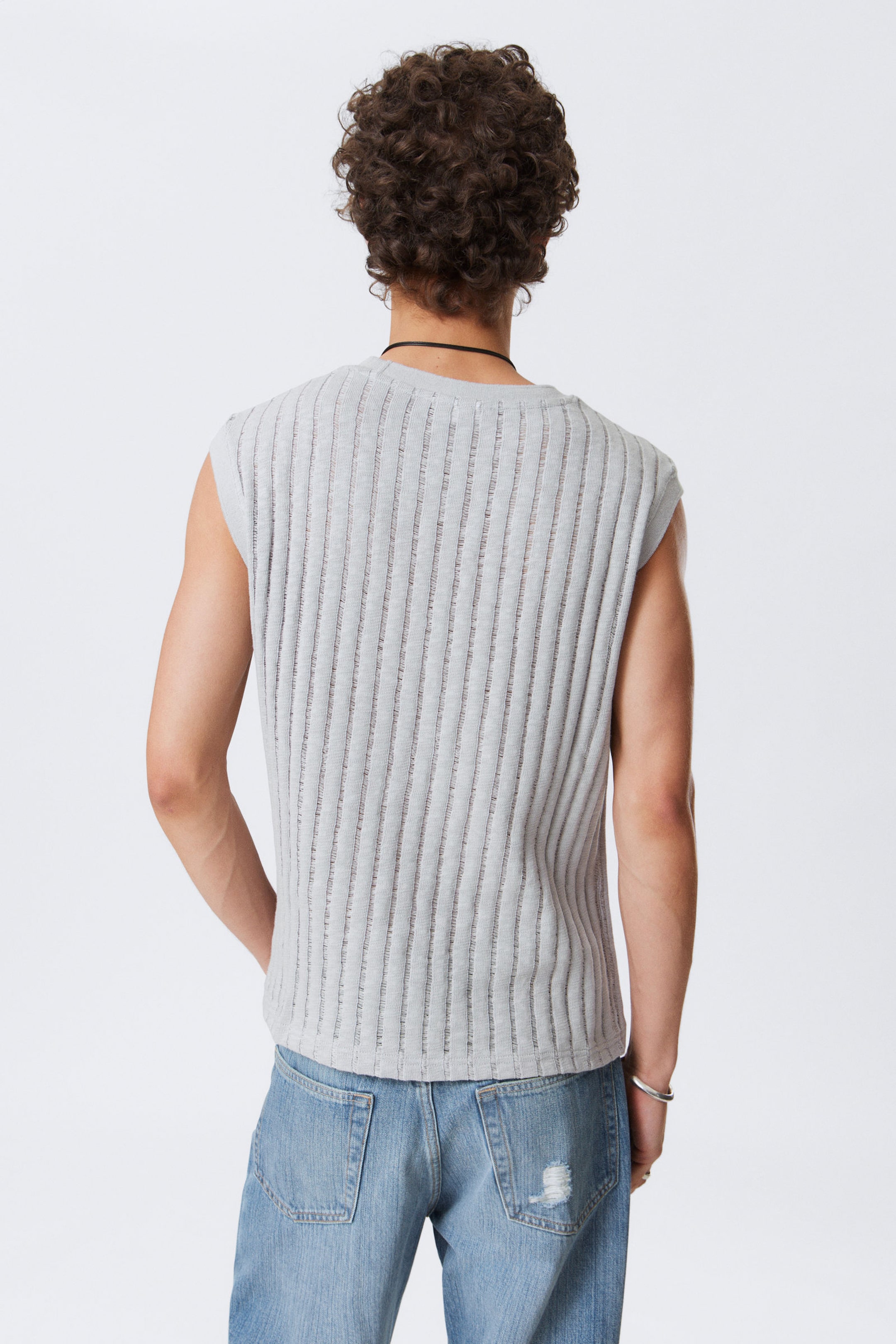 Lichtgrijs gemêleerd - Katoenen tanktop met boxy structuur - 3