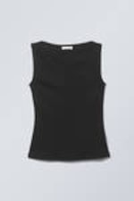 Black - Annie Rib Boat-Neck Top - 0