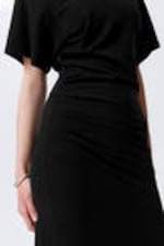 Black - Gathered Short-Sleeved Maxi Dress - 1