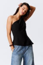 Black - Asymmetric One-Shoulder Fitted Top - 0