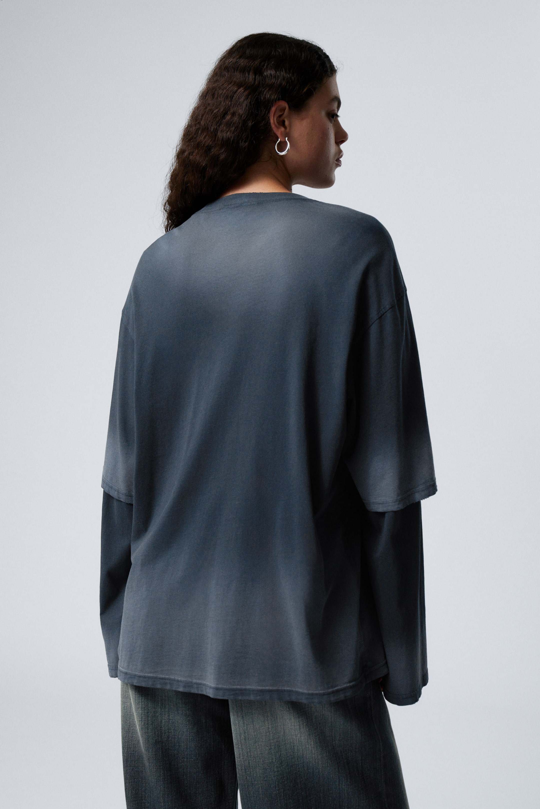 Faded Dark Blue - Oversized Double Dyed Longsleeve Top - 2