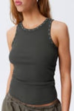 Dark Grey - Studs - Stud Detailed Tank Top - 2