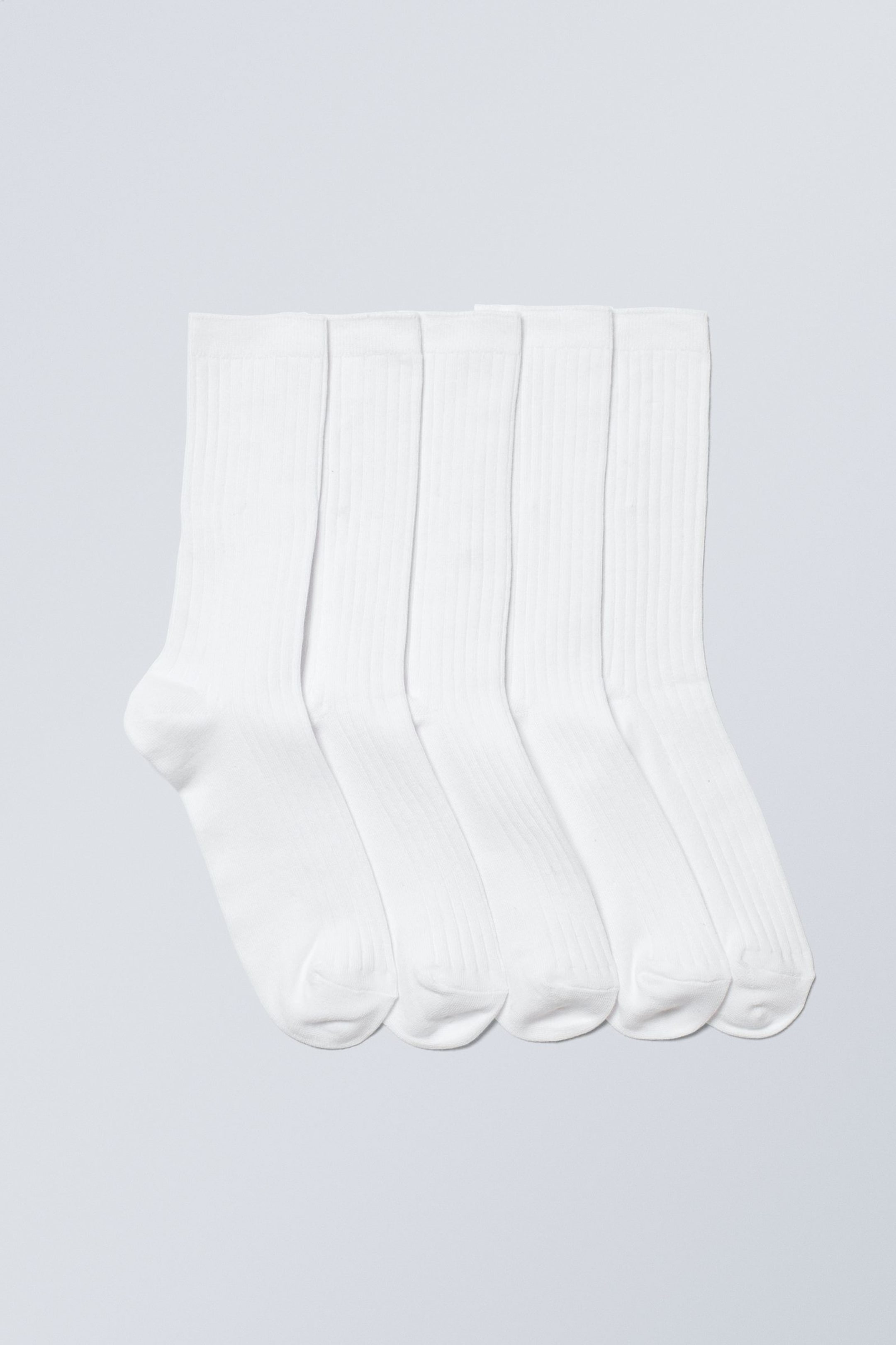 White - 5-pack Rib Socks - 0