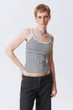 Black & White Stripe - Fitted Strappy Scoop Neck Singlet - 0