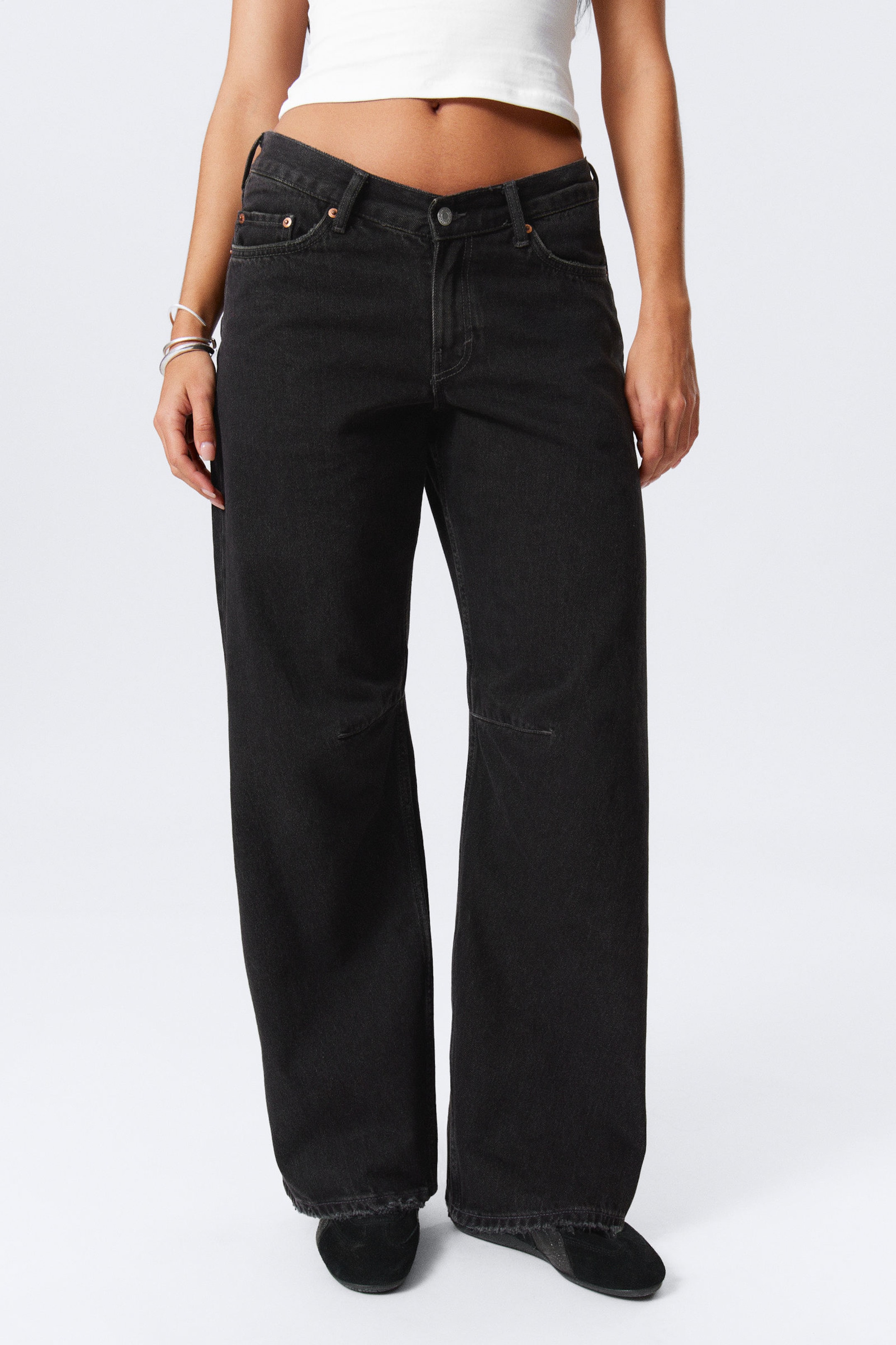 #272628 - Oblique Low Waist Loose Barrel Leg Jeans - 2