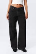 Tuned Black - Oblique Low Waist Loose Barrel Leg Jeans - 1