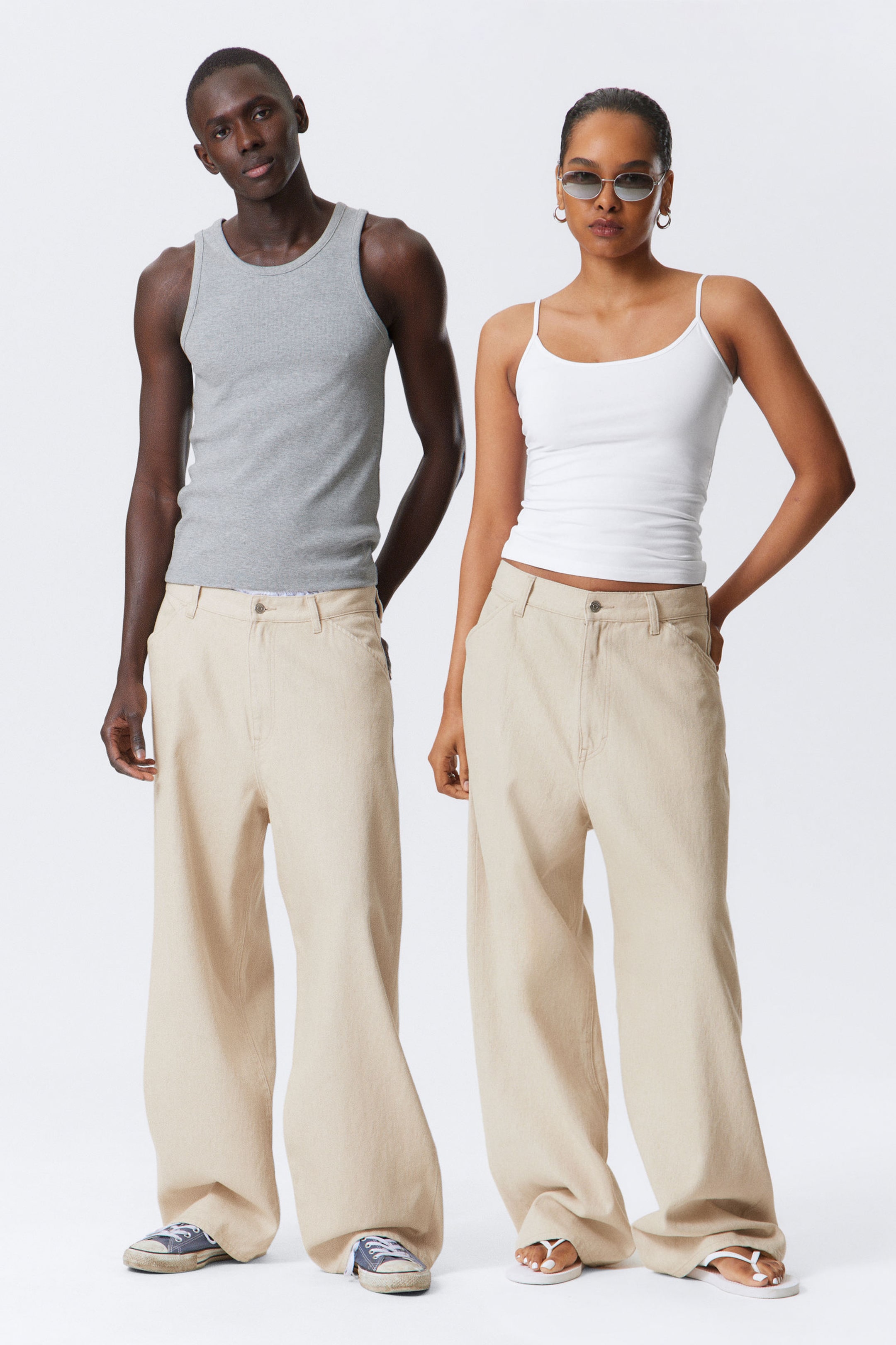 #A5A595 - Astro Loose Baggy Leg Linen-Blend Trousers - 1