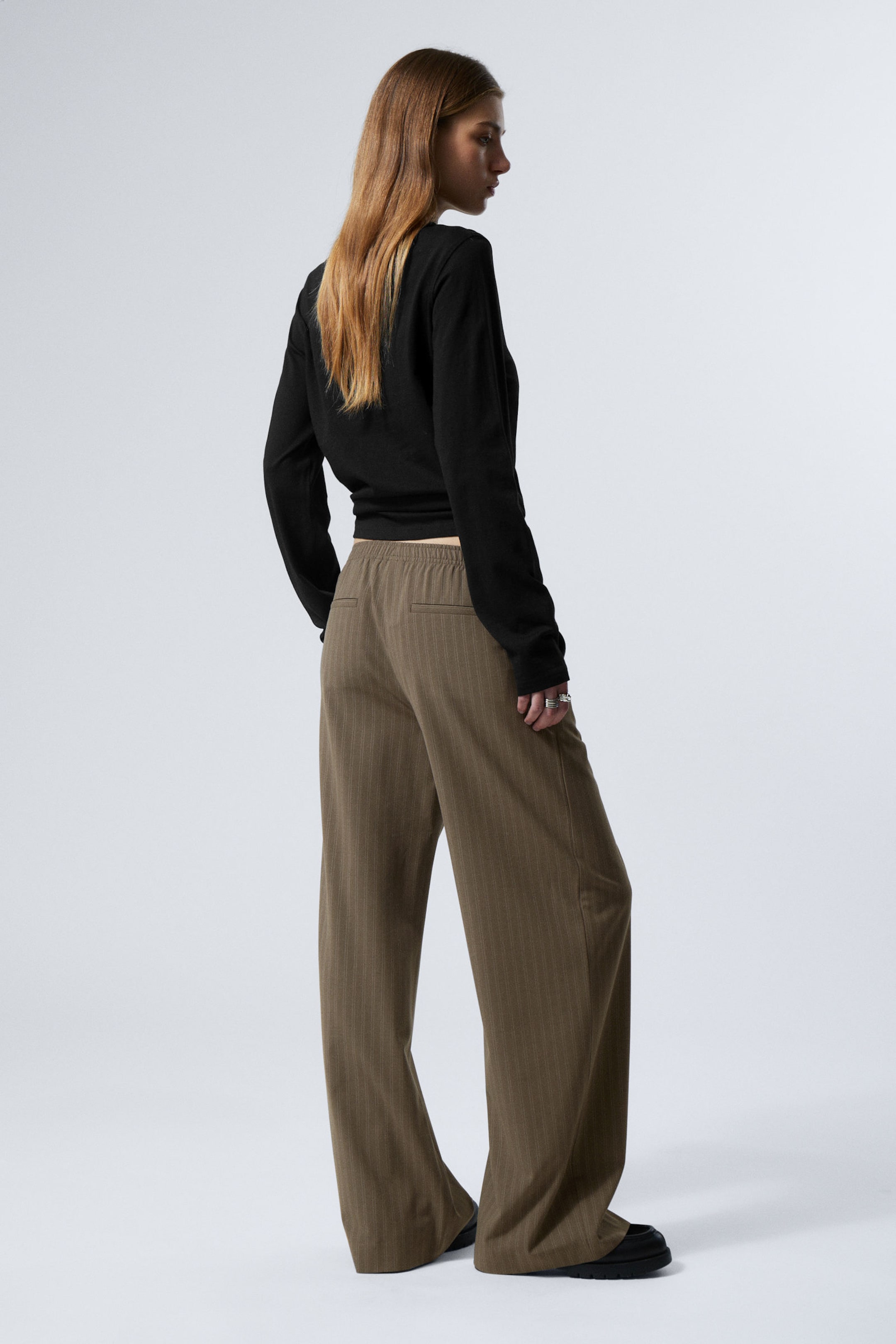 Dark Mole - Stripe - Wide Pull On Suiting Trousers - 3