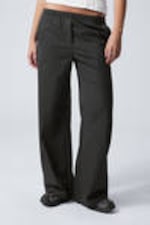 Dark Grey Melange - Pinstripe - Wide Pull On Suiting Trousers - 1