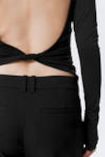 Black - Open Back Long-Sleeved Top - 2