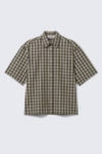 Beige Check - Relaxed Fit Short-Sleeved Cotton Shirt - 3