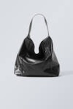 Black - Square Faux Leather Shoulder Bag - 1