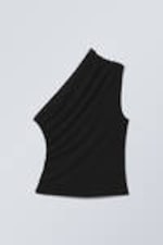 Black - Sleeveless Gathered One-shoulder Top - 2