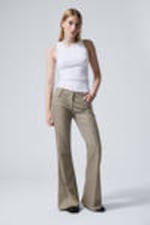 Striped Dusty Beige - Flared Eyelet Suit Trousers - 0