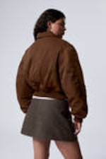 Brown - Padded Bomber Jacket - 3