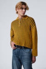 Black & Yellow - Boxy Cable-Knit Polo Sweater - 0