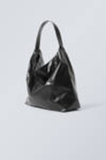 Black - Square Faux Leather Shoulder Bag - 2