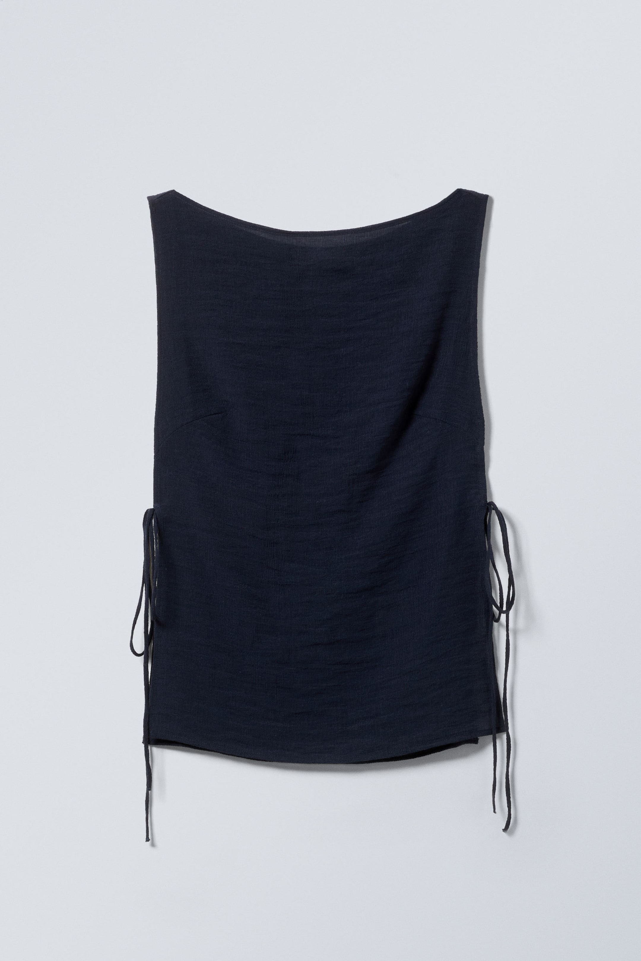 Navy Blue - Sleeveless Boat-Neck Tie Top - 0