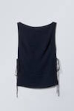 Navy Blue - Sleeveless Boat-Neck Tie Top - 0