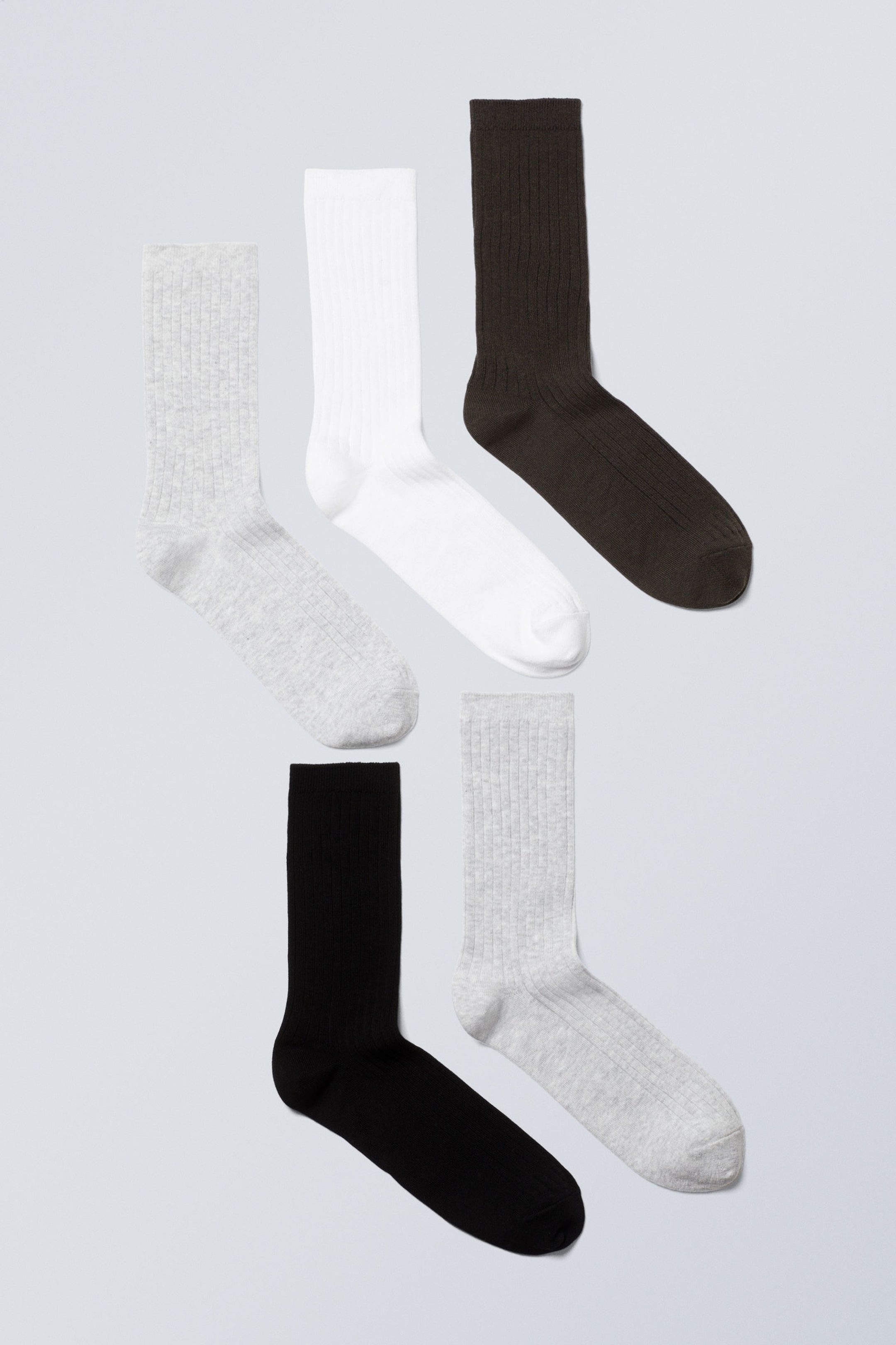 Black White & Grey - 5-pack Rib Socks - 0