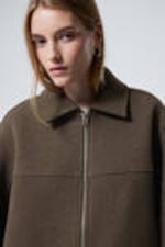 Dark Brown - Short Wool Blend Jacket - 1