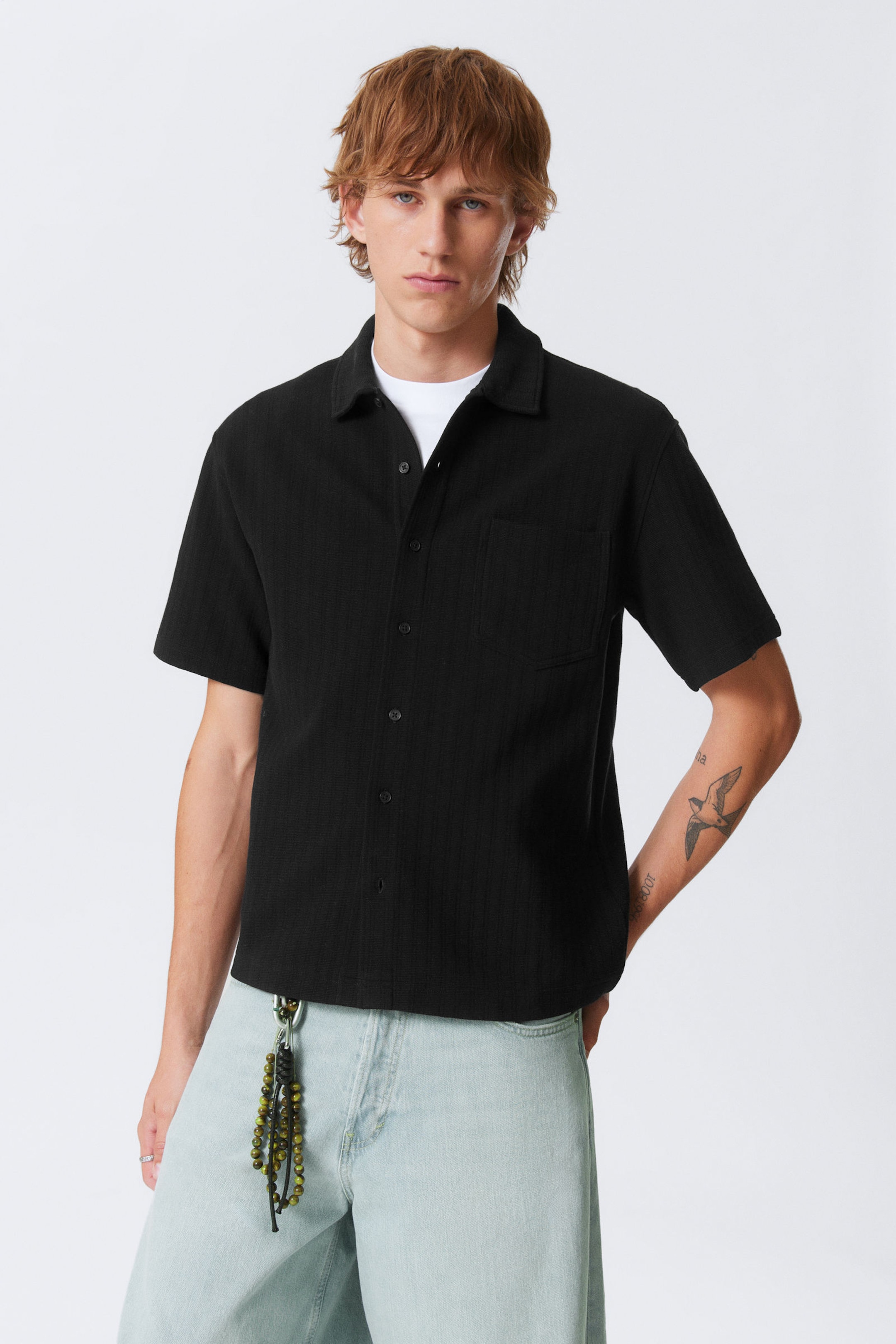 #272627 - Knitted Short-Sleeved Button-Up Shirt - 1