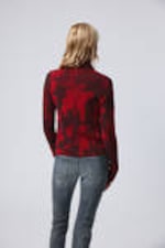 Red Jacquard - Jacquard Knitted Zip Cardigan - 3