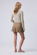 Dark Beige - Short Pleated Mini Skirt - 3