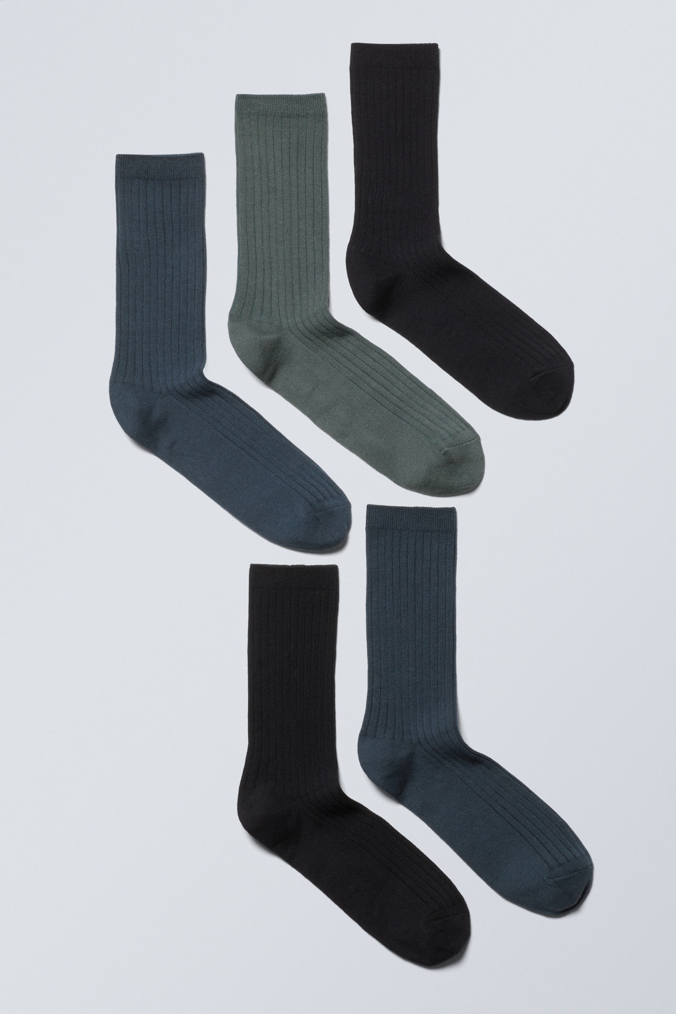 Dark Grey Blue Green - 5-pack Rib Socks - 0