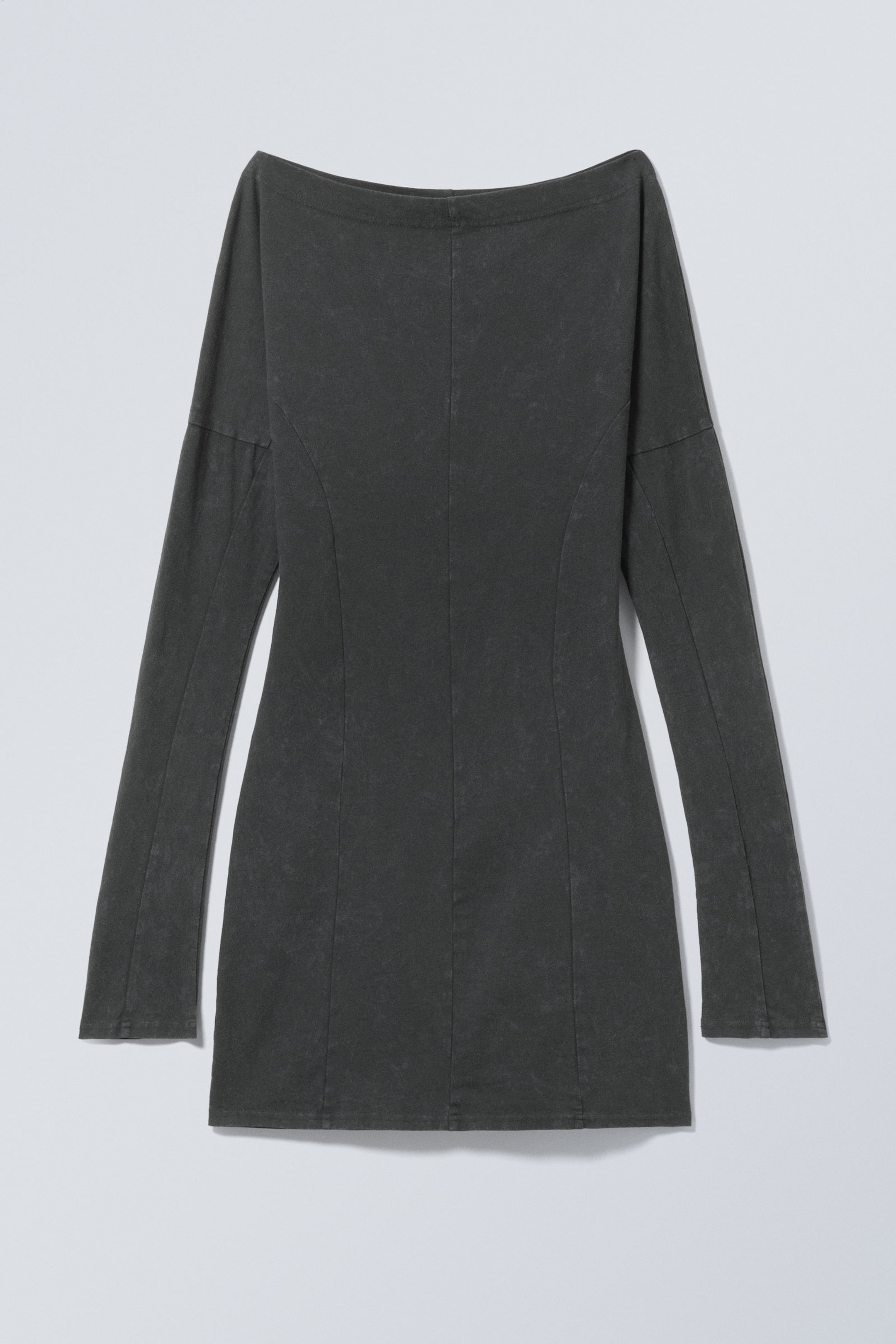 Washed Black - Long-Sleeved Off-Shoulder Mini Dress - 1