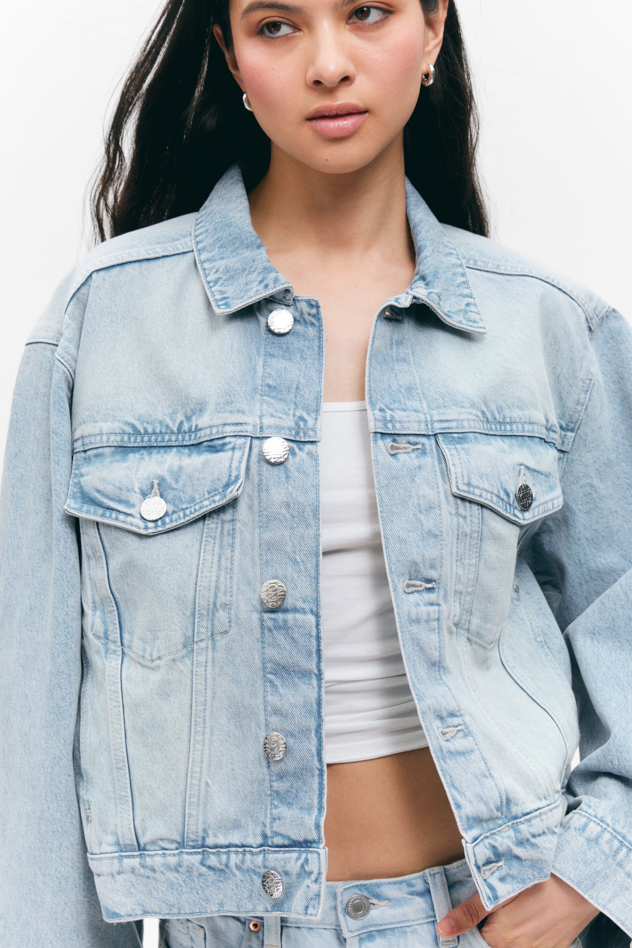 #80AAD8 - Oversized strukturerad denimjacka - 2