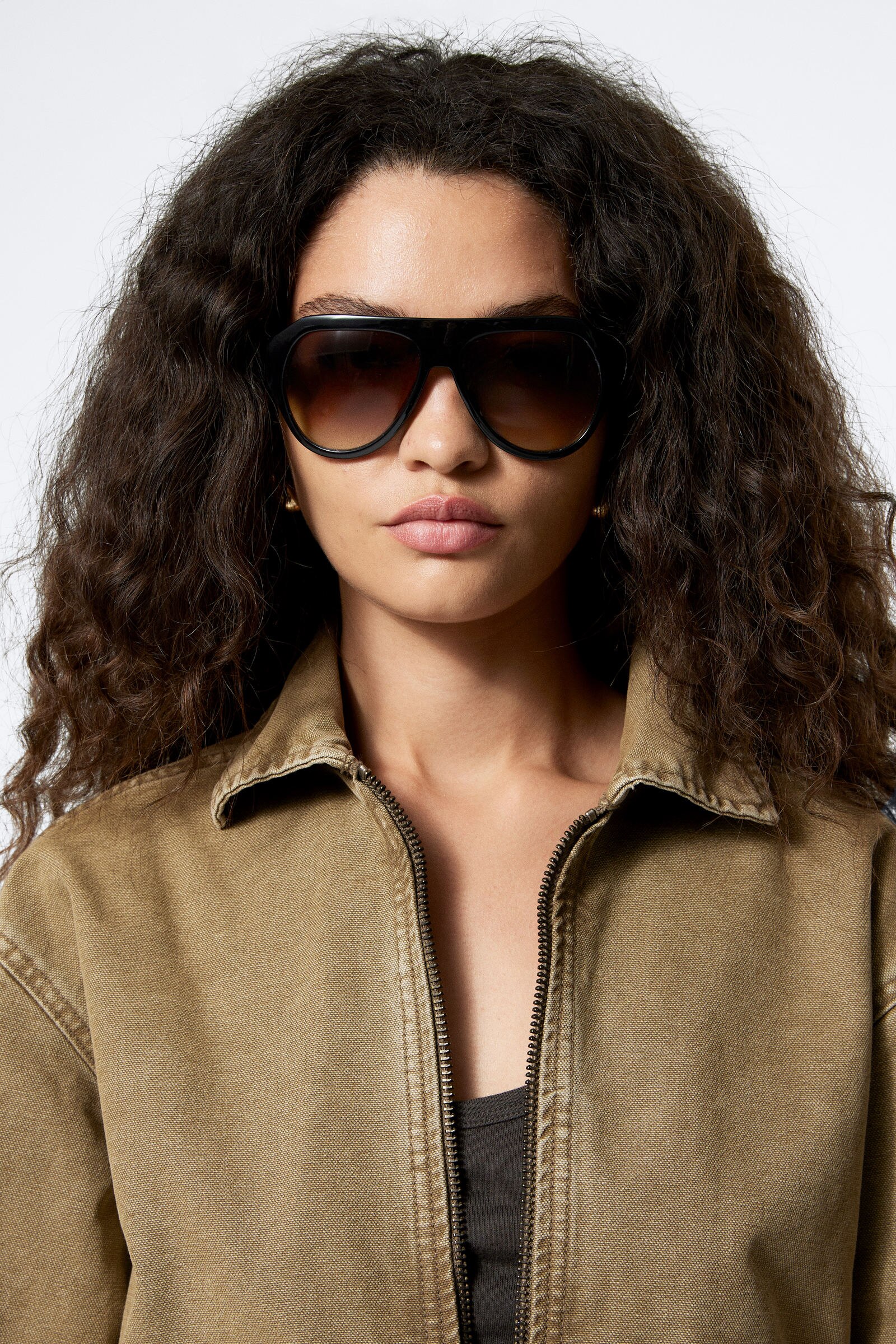 chunky aviator unisex sunglasses - Black - Brown Lenses