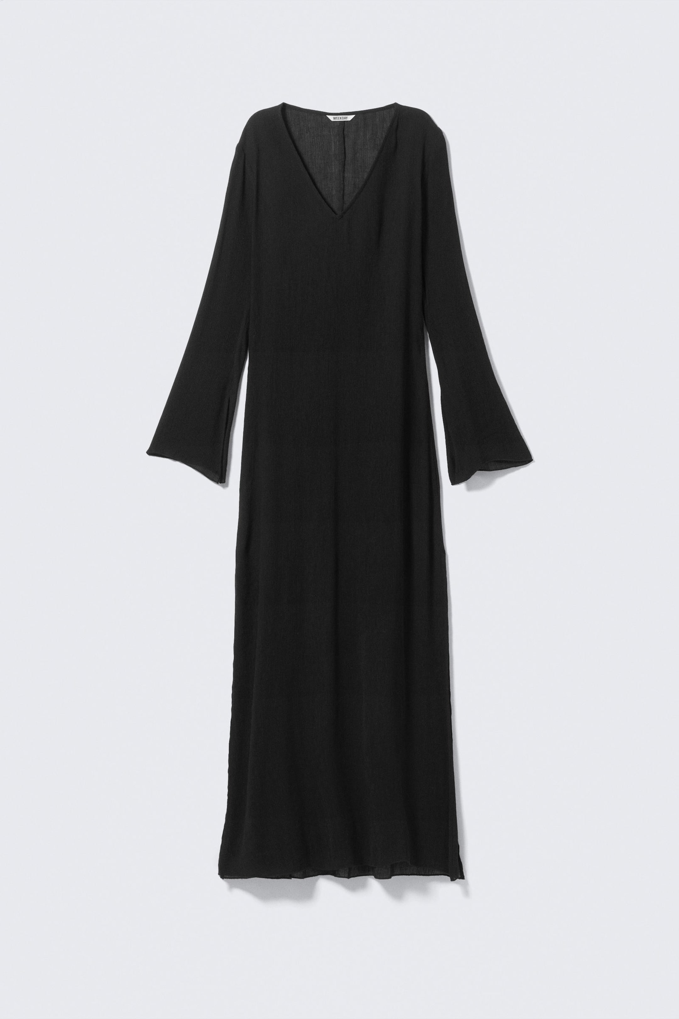 Black - Sheer Long-Sleeved V-neck Maxi Dress - 4