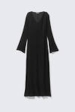 Black - Sheer Long-Sleeved V-neck Maxi Dress - 4