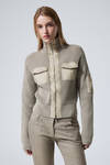washed rib-knit zip cardigan - Washed Dusty Mole | Weekday GB