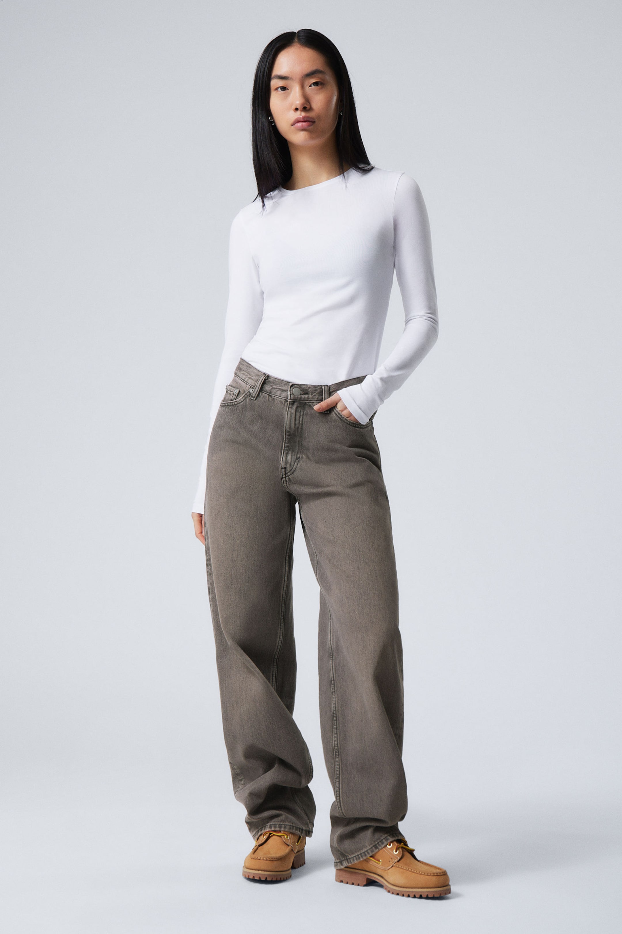 Clay Grey - Grey - Rail Mid Rise Loose Wide Leg Jeans - 0