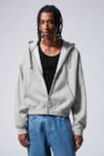 Light Grey Melange - Boxy Midweight Zip Hoodie - 0