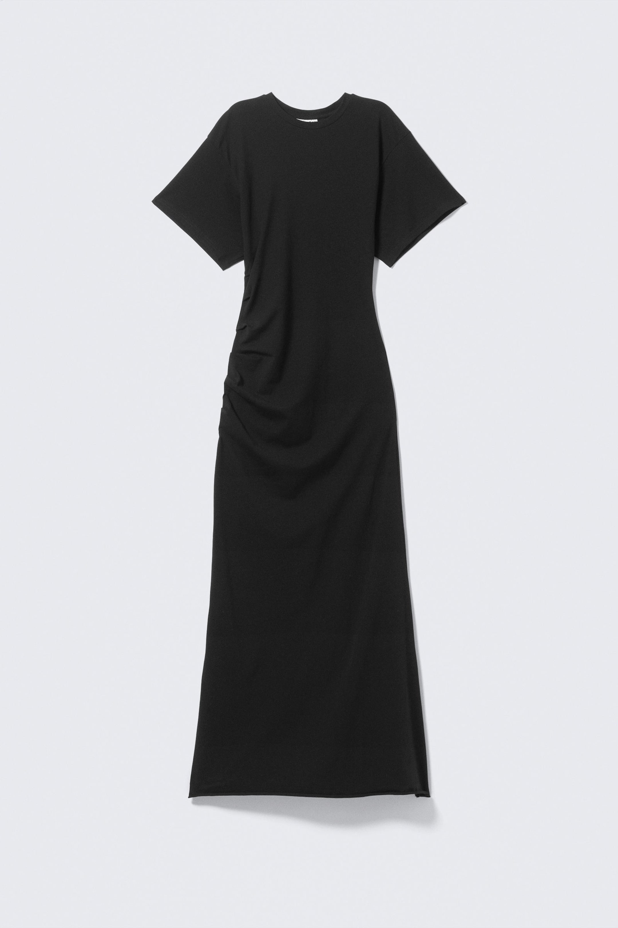 Black - Gathered Short-Sleeved Maxi Dress - 4