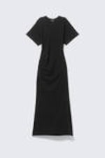 Black - Gathered Short-Sleeved Maxi Dress - 4