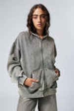 Turkoois met wassing - Washed Loose Fit Zip Hoodie - 0