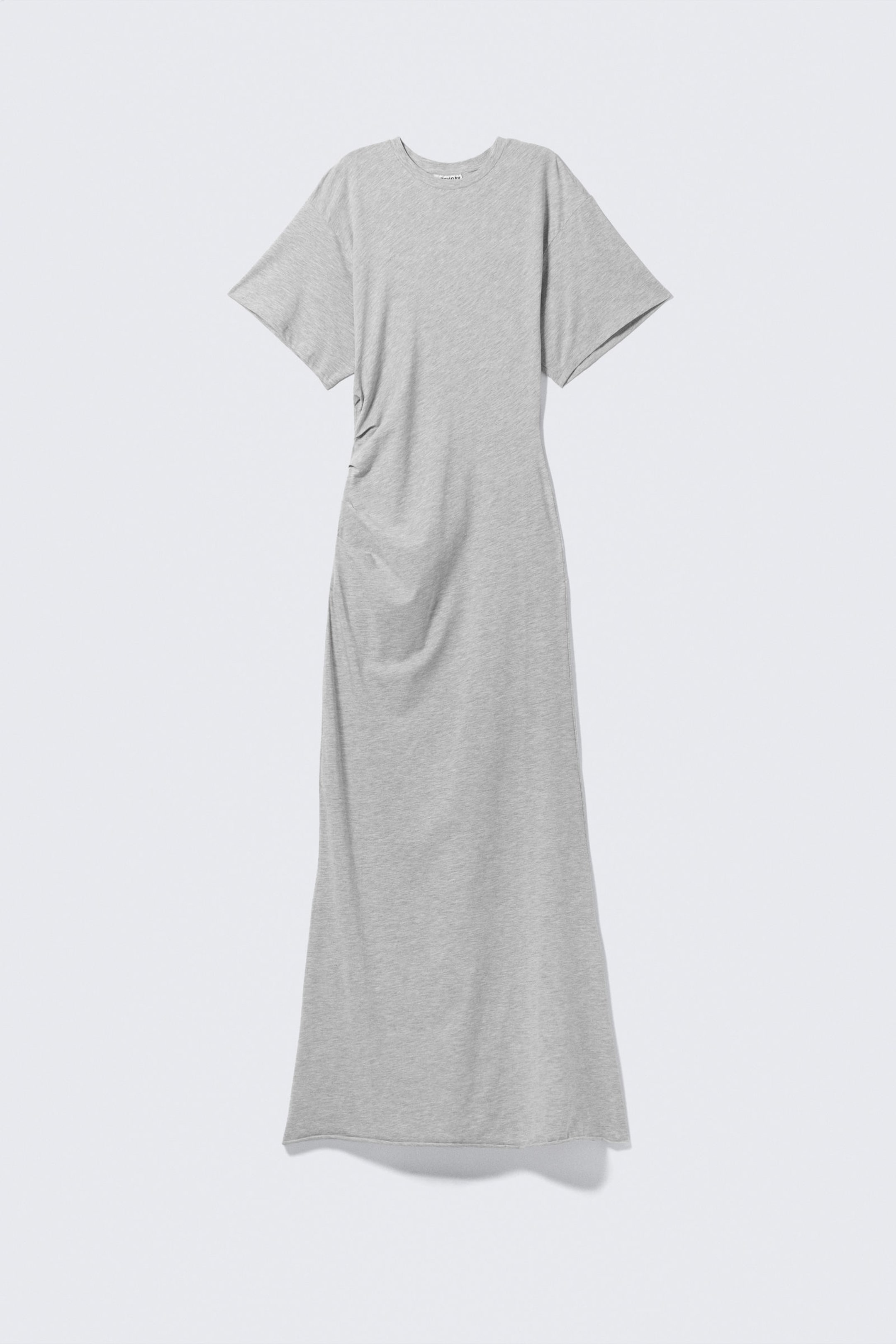 Hellgrau meliert - Kurzärmeliges Maxikleid mit Raffung - 4