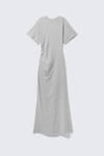 Hellgrau meliert - Kurzärmeliges Maxikleid mit Raffung - 4